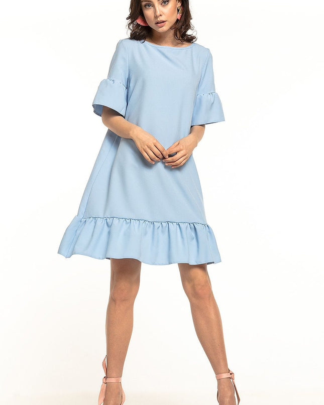 Robe mini bleue manches courtes
