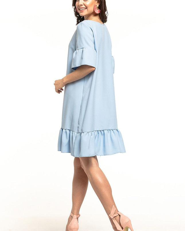 Robe mini bleue manches courtes