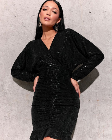 Robe mini à paillettes drapée