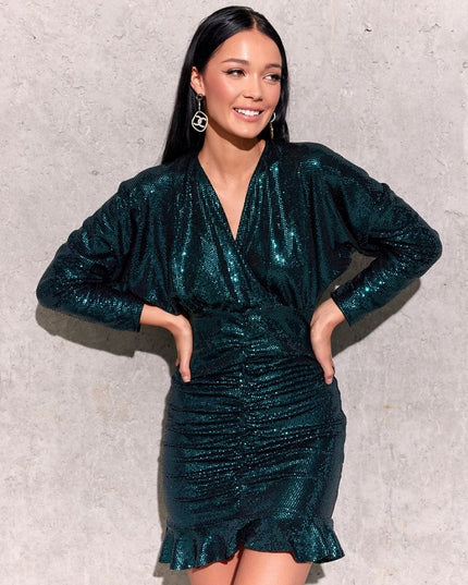 Robe mini à paillettes drapée