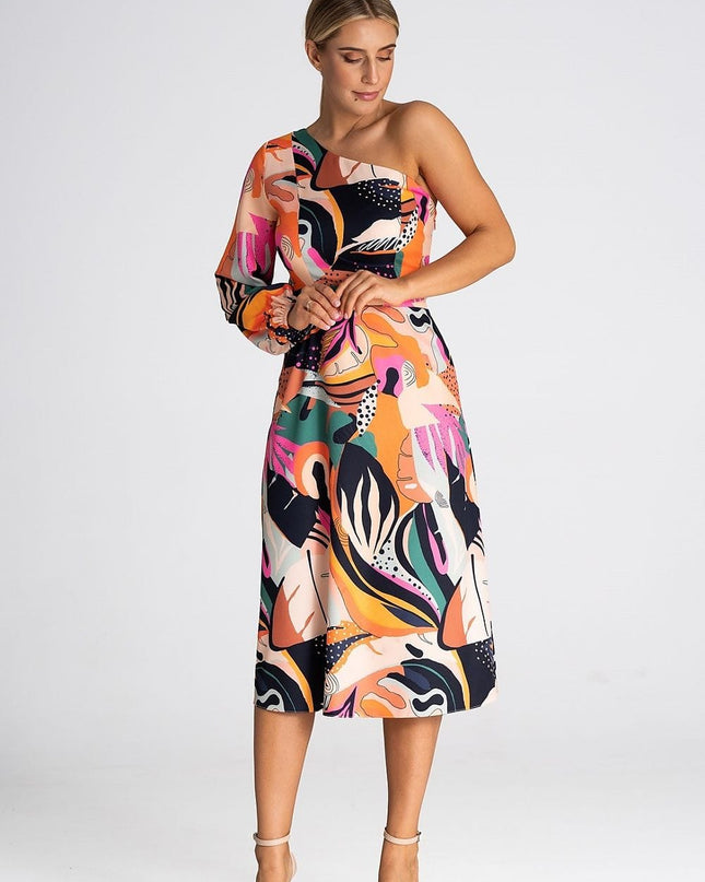 Robe à une épaule imprimée