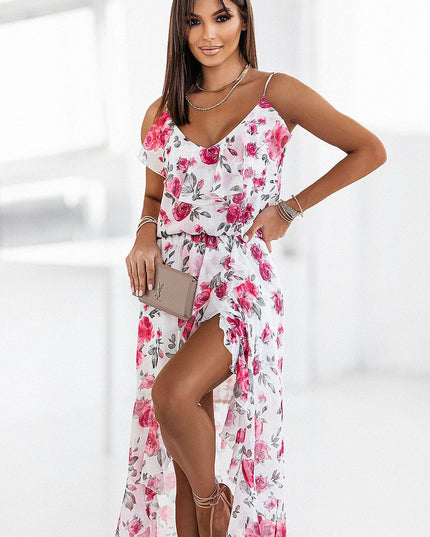 Robe longue asymétrique fleurs