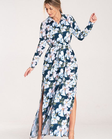 Robe longue fleurie boutonnée