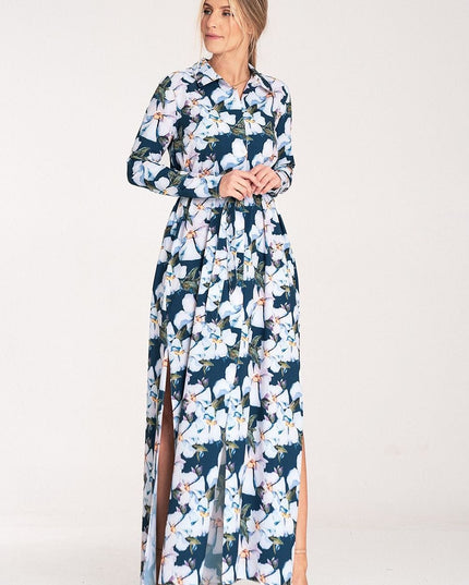 Robe longue fleurie boutonnée