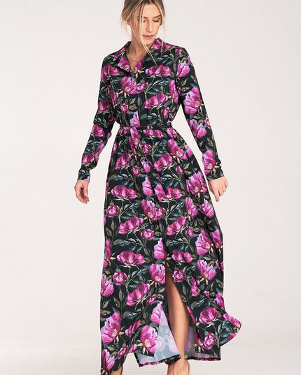 Robe longue fleurie boutonnée