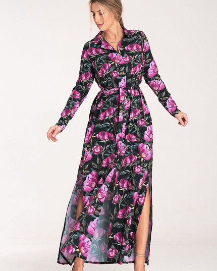 Robe longue fleurie boutonnée