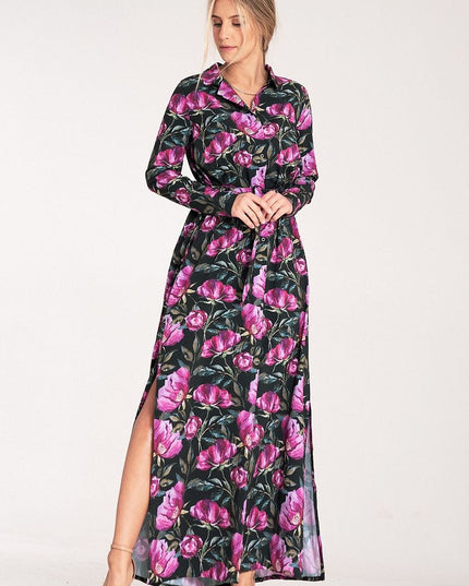 Robe longue fleurie boutonnée