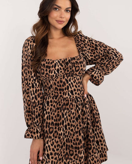 Robe évasée manches longues léopard