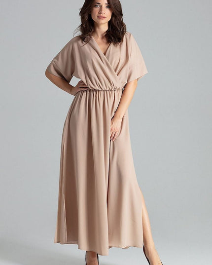 Robe longue beige kimono
