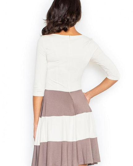 Robe évasée rayures manches 3/4