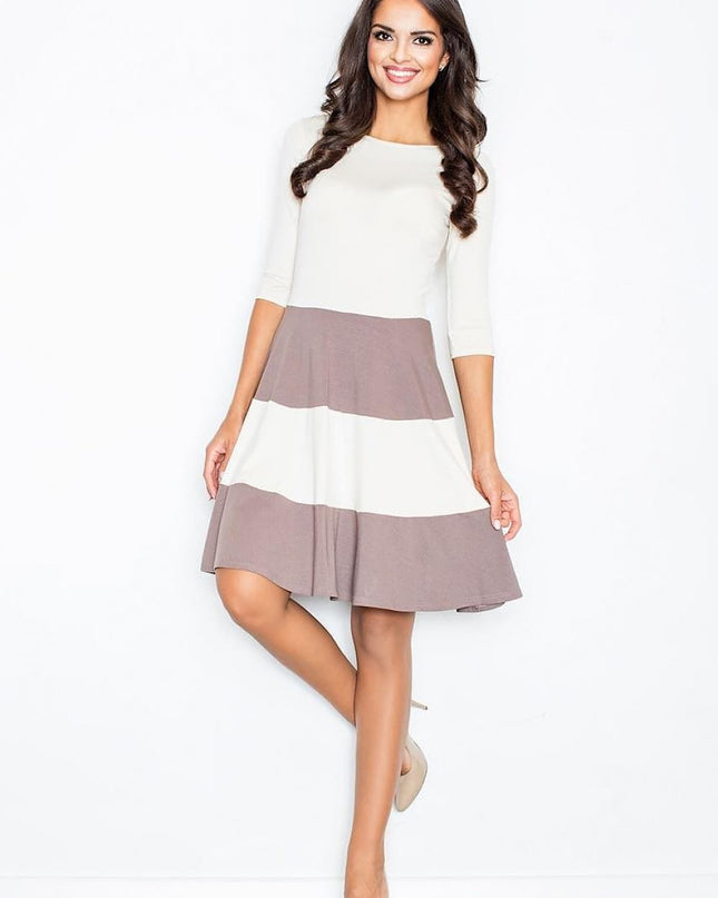 Robe évasée rayures manches 3/4