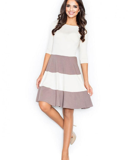 Robe évasée rayures manches 3/4