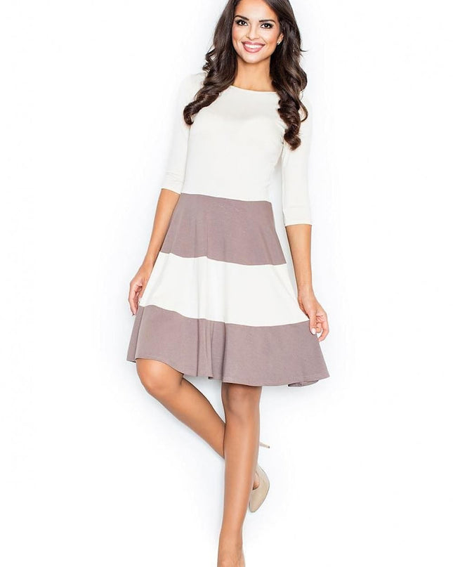 Robe évasée rayures manches 3/4