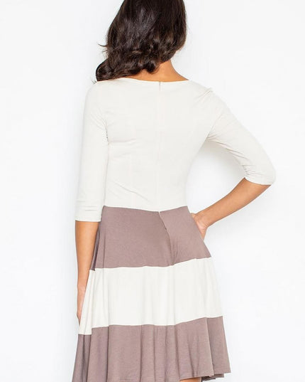 Robe évasée rayures manches 3/4