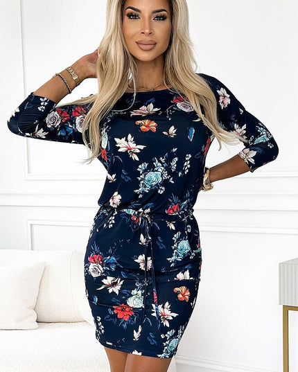 Robe marine à fleurs élégante