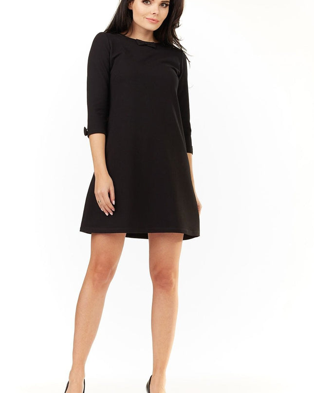 Robe évasée noire manches 3/4