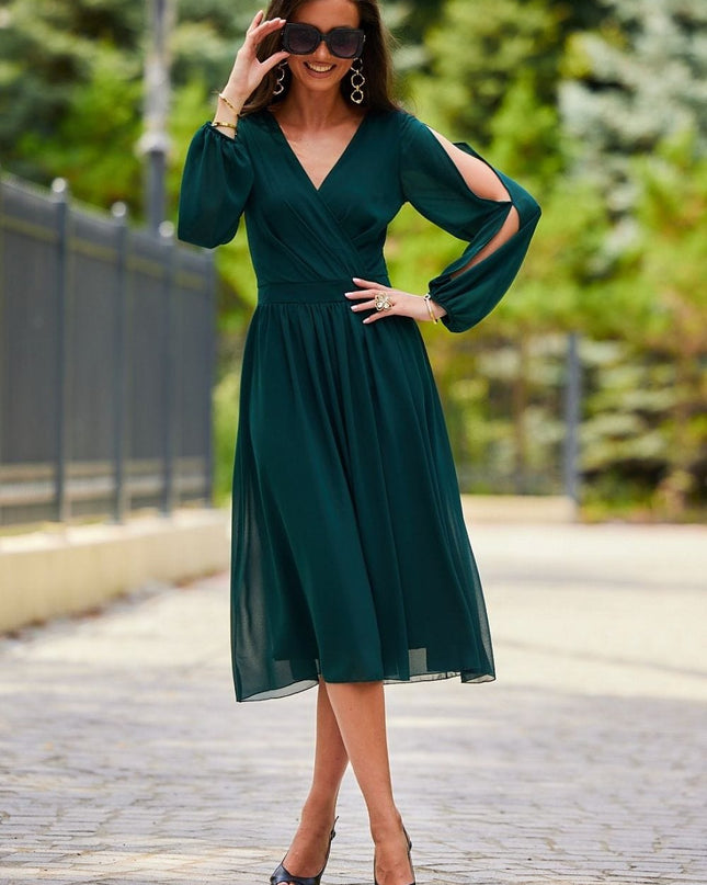 Robe verte midi manches fissures