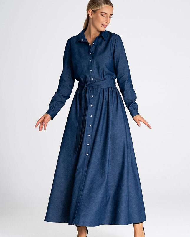 Robe denim chemise ceinturée