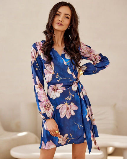 Robe mini croisée à fleurs