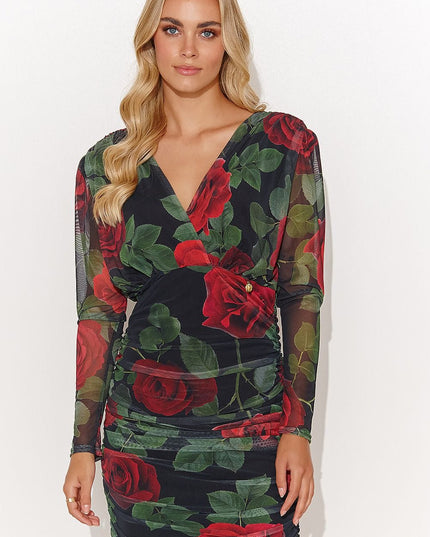 Robe mini à fleurs rouges