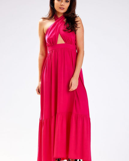 Robe longue nouée au col