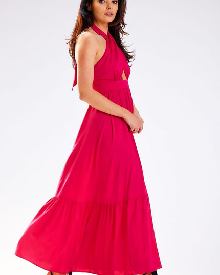 Robe longue nouée au col