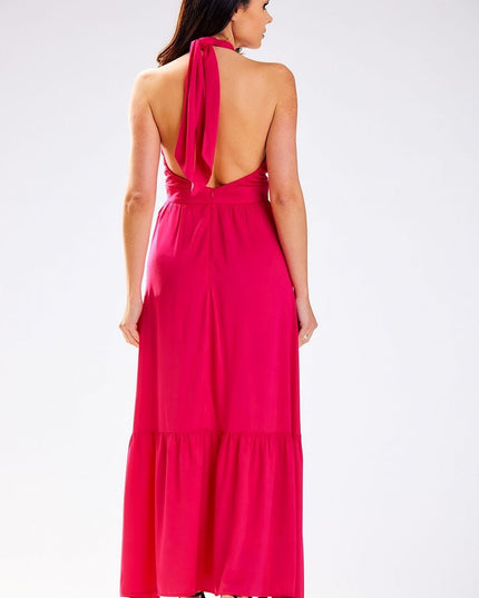 Robe longue nouée au col