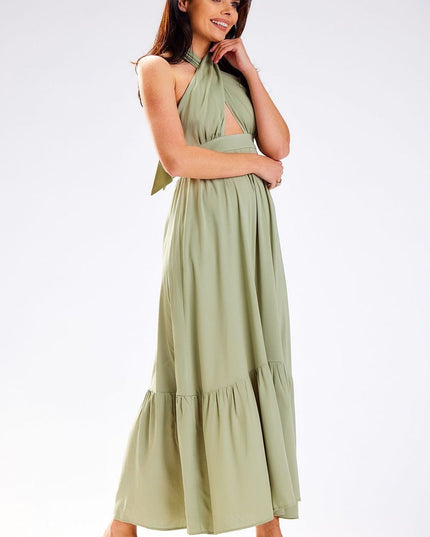 Robe longue nouée au col