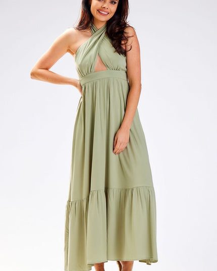 Robe longue nouée au col