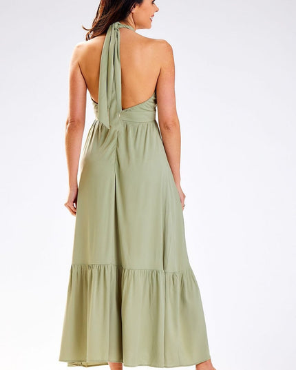 Robe longue nouée au col