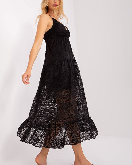 Robe longue en dentelle volantée