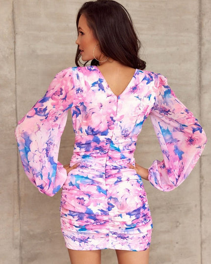 Robe fleurie manches longues chic