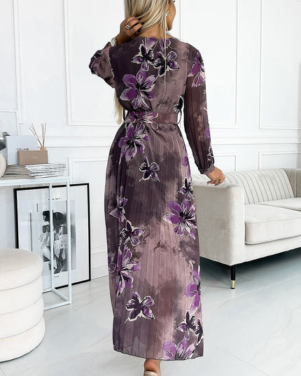 Robe longue plissée florale