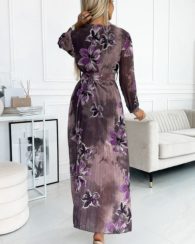 Robe longue plissée florale