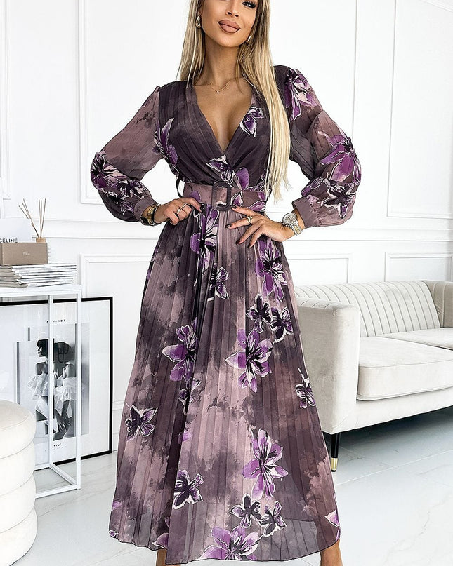 Robe longue plissée florale