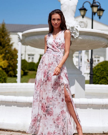 Robe longue en mousseline florale
