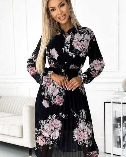 Robe midi plissée fleurs