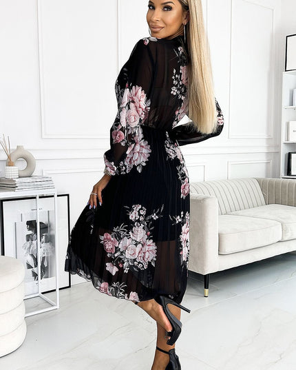 Robe midi plissée fleurs