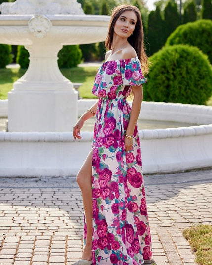 Robe florale épaules dénudées