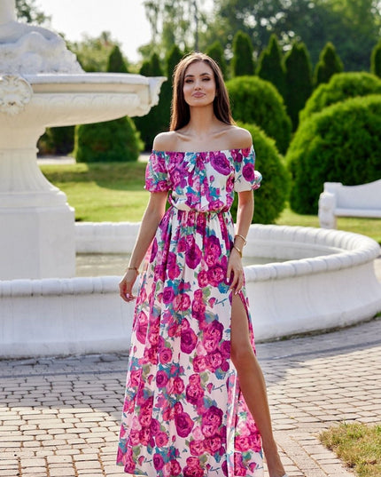 Robe florale épaules dénudées