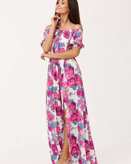 Robe florale épaules dénudées