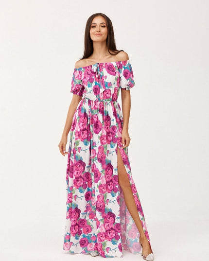 Robe florale épaules dénudées
