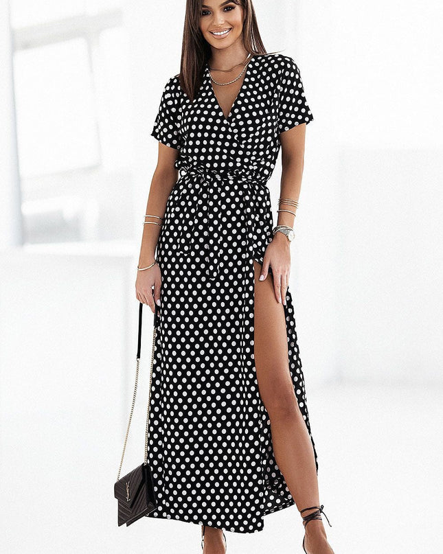 Robe longue à pois fendue