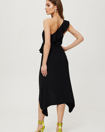 Robe bleue asymétrique à volant