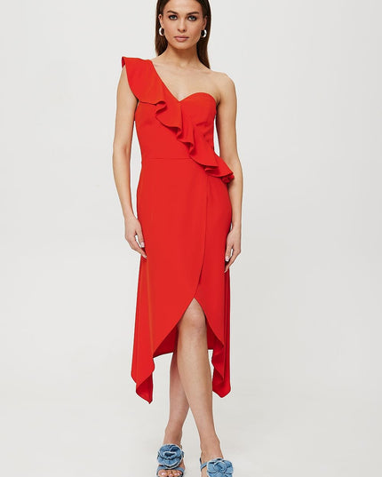 Robe bleue asymétrique à volant