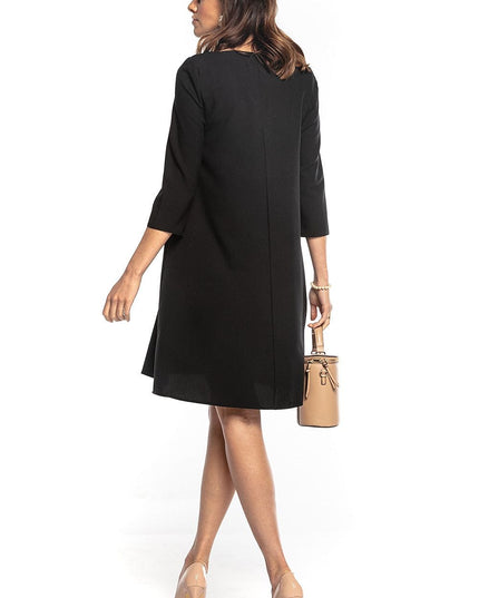 Robe trapèze manches 3/4 ceinturée