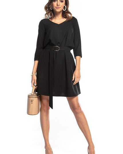 Robe trapèze manches 3/4 ceinturée