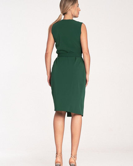 Robe midi sans manches ceinturée