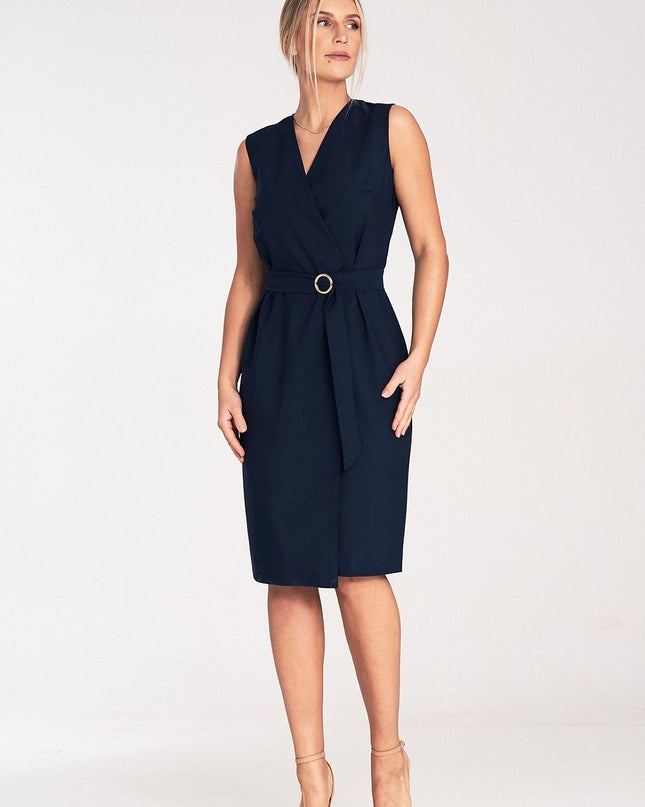 Robe midi sans manches ceinturée