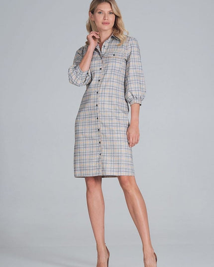 Robe chemise midi beige